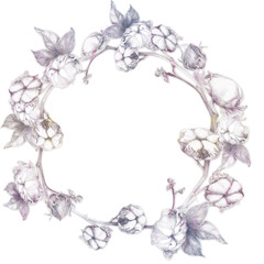 Obraz premium Branch cotton - round frame. Wallpaper. Use printed materials, signs, posters, postcards, packaging.