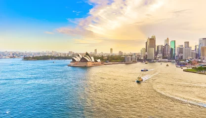Deurstickers Sydney Uitzicht op de haven van Sydney bij zonsondergang