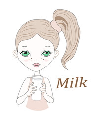 little girl with milk
