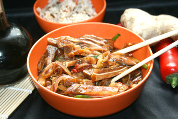 Cold appetizer of pressed pig ears with spicy sauce, Chinese cuisine, Korean cuisine, Southeast Asian cuisine, appetizer drinks, alcoholic beverages, spicy pig ears