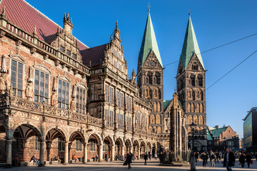 Bremer Marktplatz mit Rathaus und Dom - obrazy, fototapety, plakaty