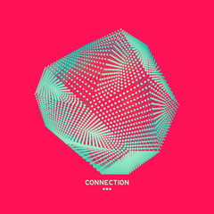 Wireframe Object with Lines and Dots. Abstract 3D Connection Structure.
