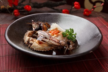 soy sauce marinated crab. This cuisine is Korean style.