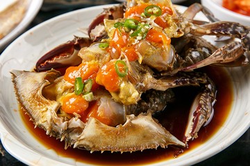 soy sauce marinated crab. This cuisine is Korean style.	