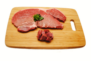 Cutting a Raw Steak on a Wooden Cutting Board