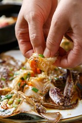 soy sauce marinated crab. This cuisine is Korean style.	