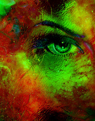 Woman eye in cosmic background. Painting and graphic design.