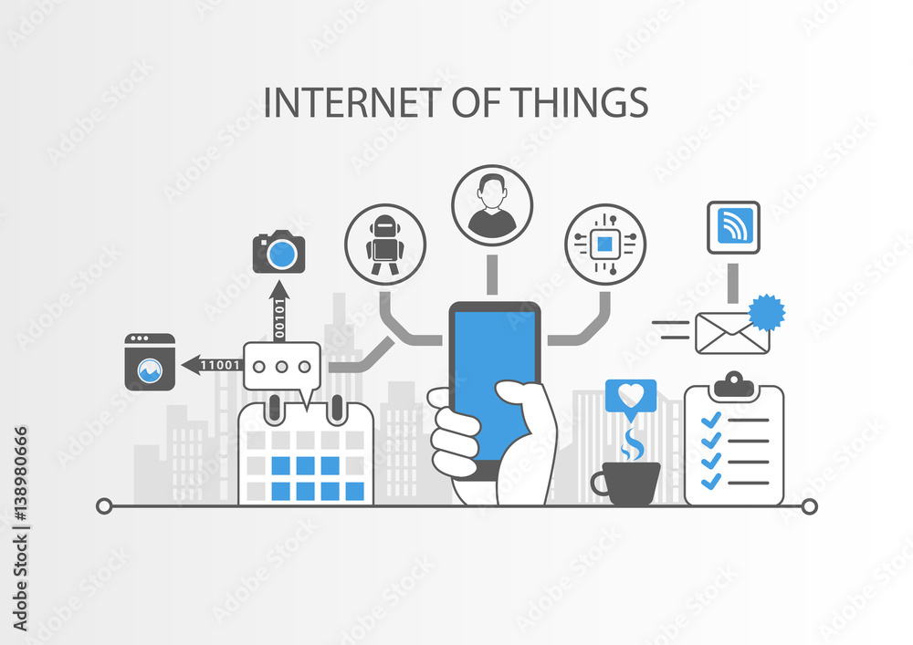 Aufkleber internet of things iot concept with simple icons on grey background