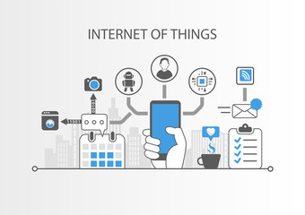 Internet of things IOT concept with simple icons on grey background
