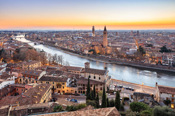 Fototapeta premium Panorama of Verona historical quarter from viewpoint, Italy
