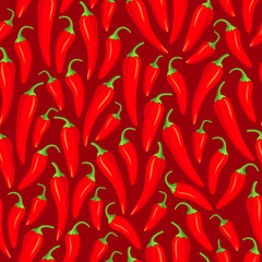 Red chilli pepper. Seamless pattern. Vector illustration.