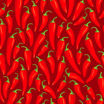Red Chilli Pepper. Seamless Pattern. Vector Illustration.