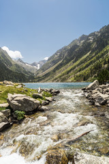 Fototapeta na wymiar A lake and river at the French Pyrenees