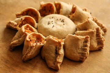 round pie with cabbage