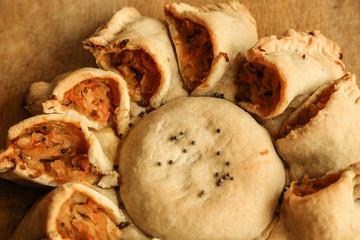 round pie with cabbage