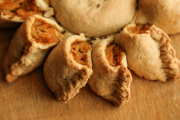 round pie with cabbage