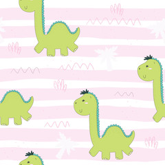 Cute seamless pattern with funny dinosaurs. vector illustration.