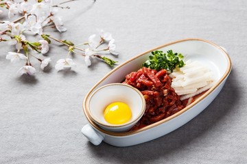 yukhoe, Korean-style raw beef	