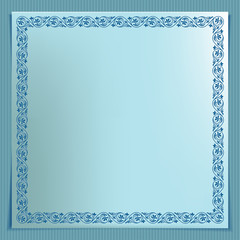 Square ornate frame on blue background. 