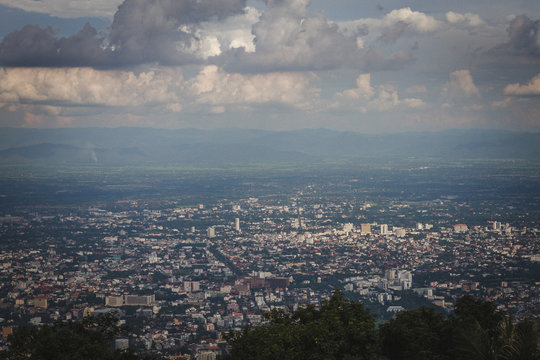 Chiang Mai City from the top of mountain view. © phobenjarong