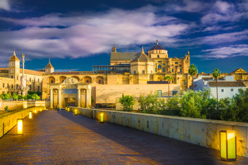 Fototapeta na wymiar Roman Bridge and Mezquita Cathedral in Cordoba, Andalusia, Spain.