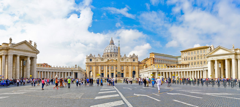 View of the St. Peter's Basilica in a sunny day in Vatican.