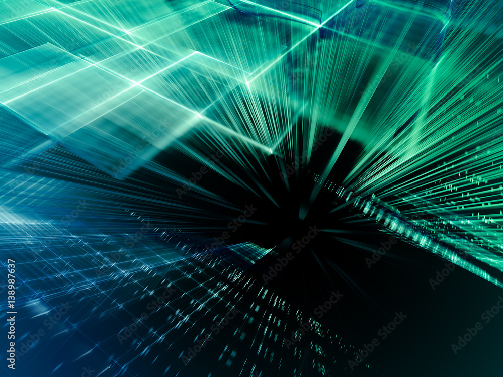 Poster Abstract background element. Fractal graphics series. Three-dimensional composition of intersecting grids and motion blur. Information technology concept.