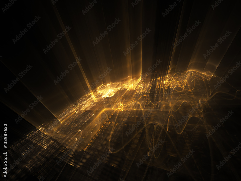 Poster abstract background element. three-dimensional composition of wave shapes, grids and beams. media in