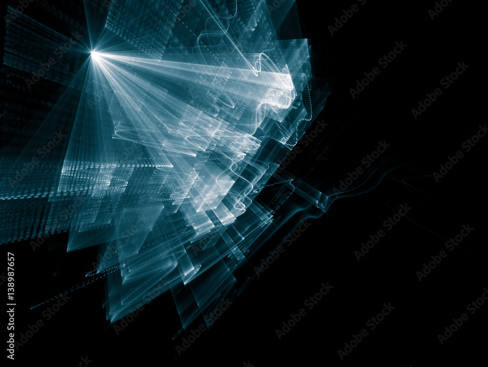 Poster abstract background element. three-dimensional composition of wave shapes, grids and beams. media in