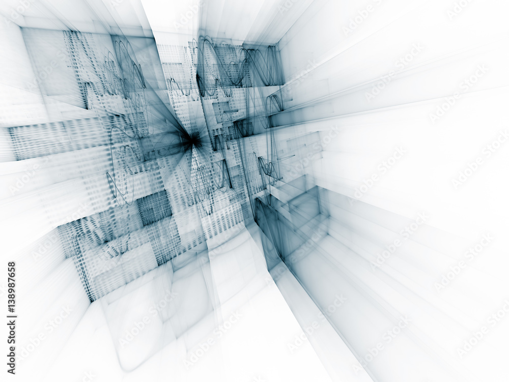 Poster abstract background element. three-dimensional composition of wave shapes, grids and beams. electron