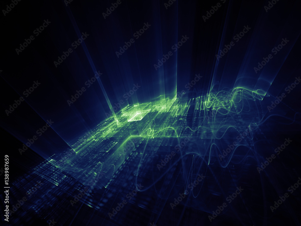 Poster abstract background element. three-dimensional composition of wave shapes, grids and beams. media in