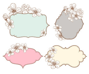 Collection with different paper labels for your design with cherry flowers. For greeting cards, wedding invitations and others
