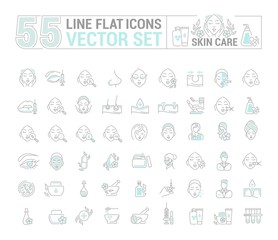 Obraz na płótnie Canvas Vector graphic set.Icons in flat, contour,thin and linear design.Cosmetology. Skin care.Simple isolated icons.Concept illustration for Web site app.Sign,symbol,element.