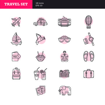 Universal simple travel icons set. Basic elements to use for web and mobile UI
