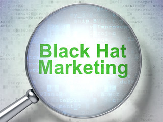 Advertising concept: Black Hat Marketing with optical glass