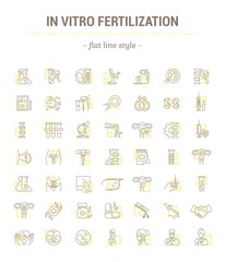 Vector graphic set.Icons in flat, contour,thin, minimal and linear design. In vitro fertilization. Simple isolated icons.Concept illustration for Web site app.Sign,symbol,element.