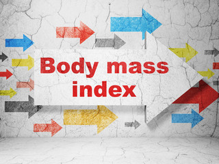 Health concept: arrow with Body Mass Index on grunge wall background