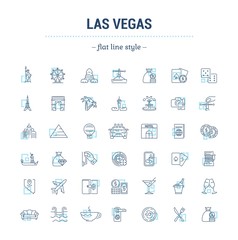 Vector graphic set of icons in flat, contour, thin, minimal and linear design. Las Vegas. Slot machine, casino, poker. Simple isolated icons.Concept illustration for Web site app.Sign,symbol,element.