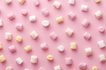 Colorful marshmallows pattern. Top view