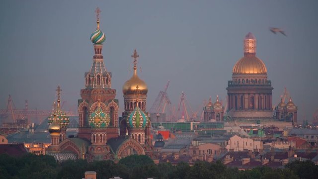 4k, panoramic aerial view on cityscape Saint-Petersburg, Russia