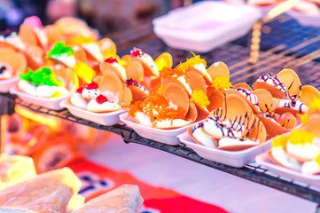 Colorful Thai crispy pancakes, traditional Thai dessert