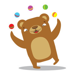 Fototapeta premium Circus bear juggling balls. Circus concept. Flat cartoon vector illustration
