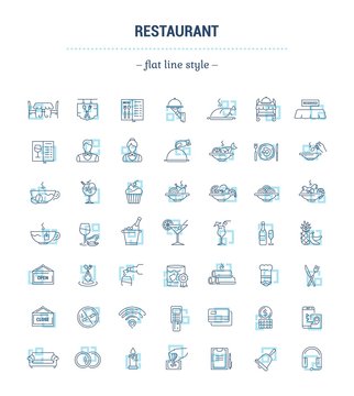 Vector Graphic Set. Icons In Contour, Thin, Minimal Linear Design.Catering Business.Restaurant Industry.Banquet Hall.Simple Isolated Icons.Concept Flat Illustration For Web Site, App.Sign, Symbol.