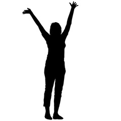Fototapeta na wymiar Black silhouettes woman lifted his hands on white background. Vector illustration