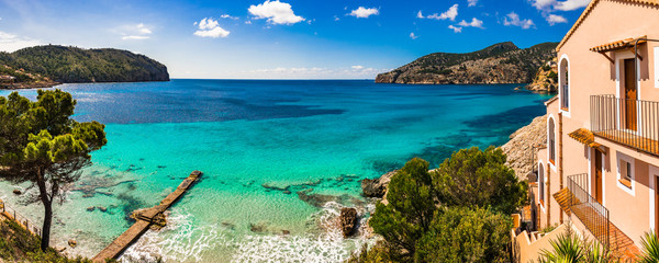 Idyllic sea view on Majorca island, panorama at the seaside bay in Camp de Mar - 138994074