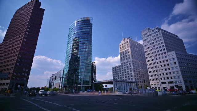 Time lapse of traffic in Potsdamer Platz, Berlin, Germany on a sunny day.