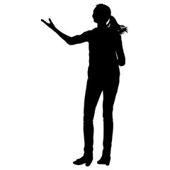 Black silhouettes of beautiful woman with arm raised. Vector illustration