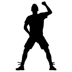 Black silhouettes man with arm raised. Vector illustration