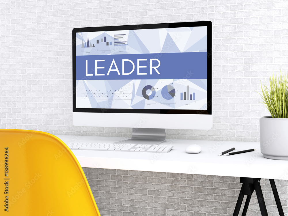Poster 3d computer with word leader.
