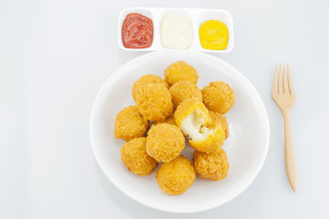 Fried cheese ball with potato and mustard  sauce